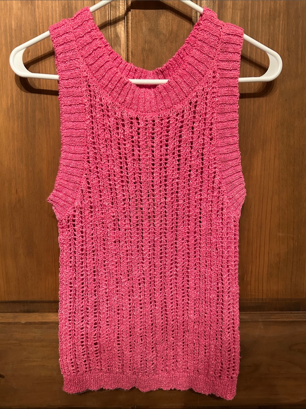 Blu Pepper Open-Knit Sleeveless Top in Vibrant Pink